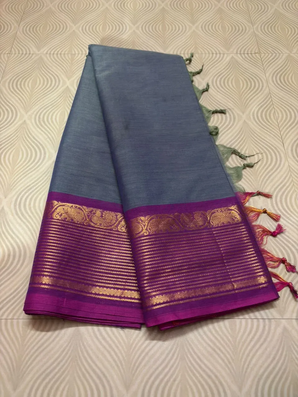 Kanchi Cotton Elephant Border Design Saree